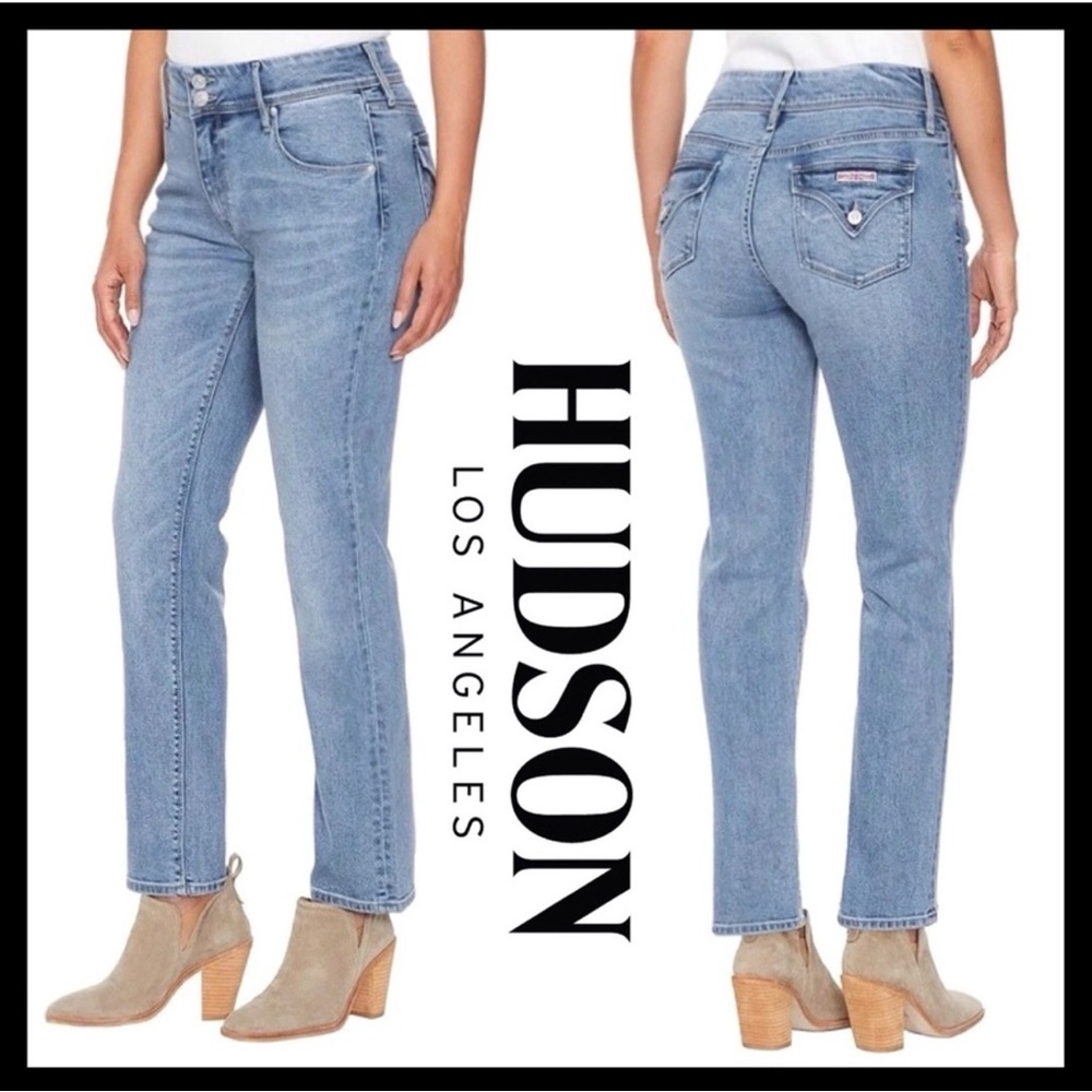 Hudson Jeans Straight Leg Size 6 Light Wash Flap Pocket Stretch Mid Rise Denim